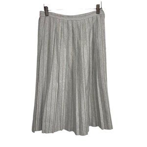 Vintage 80s Light Grey Pleated Knee Length Skirt Medium